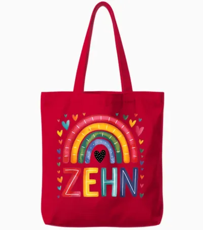 Children's Birthday 10 Girls Rainbow Fairy Tenth 10 Years Tote Bags - Red