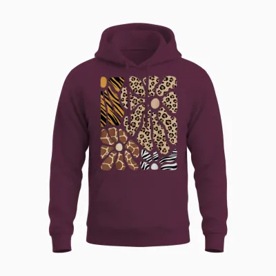 Safari Floral Boho Flowers Cute Animals Girls Leopard Print Unisex Hoodie - Maroon