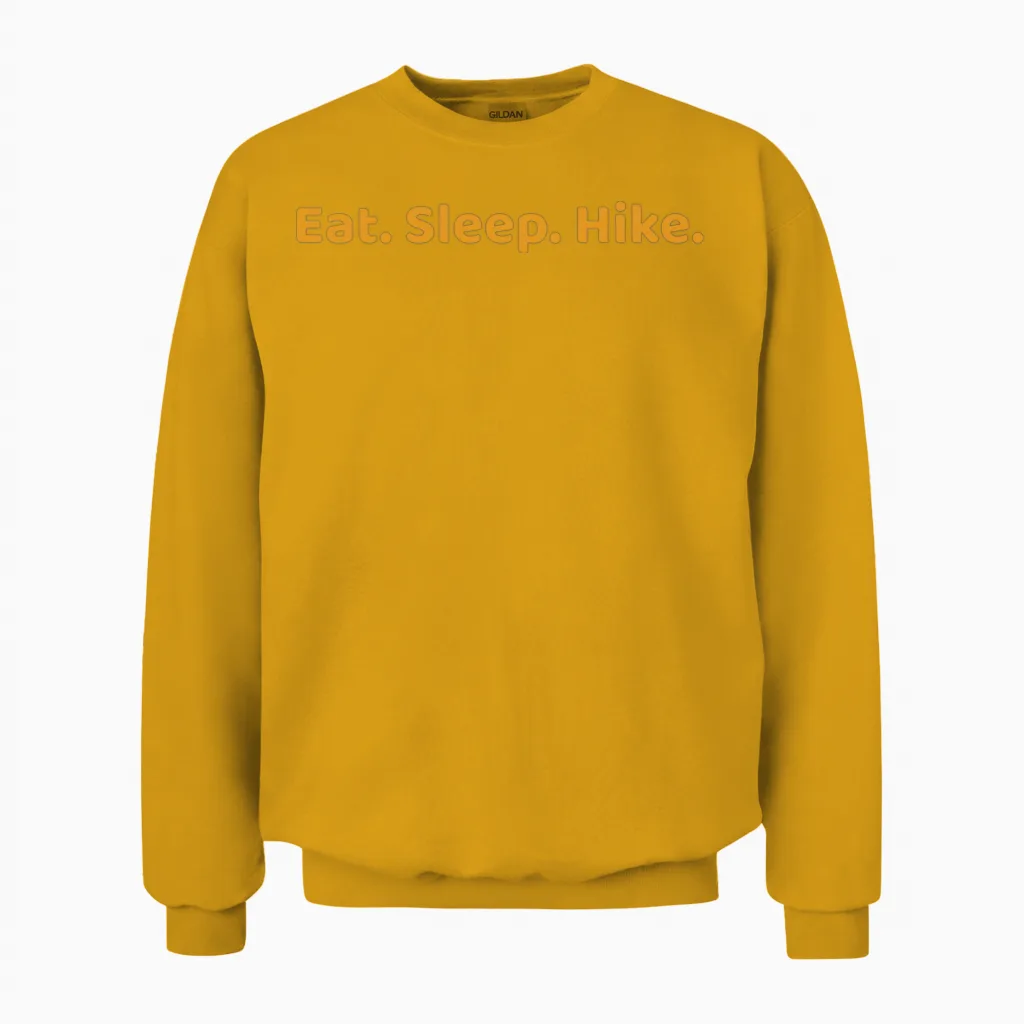 Eat Sleep Hike Hiking & Outdoors Gift Unisex Sweatshirt in Gold