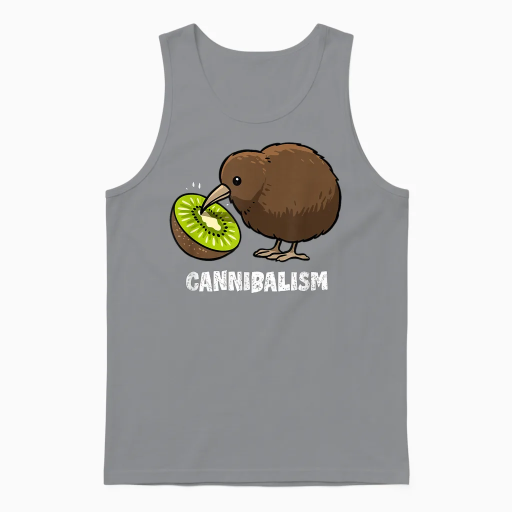 Kiwi Cannibalism Funny Kiwi Bird Joke Cannibal Pun Bird Unisex Tank Top in Sport Grey