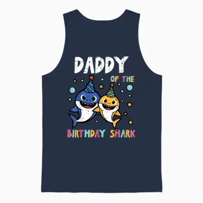 Daddy of Birthday Shark Bday Party Family Matching Dad Men Unisex Tank Top - Navy