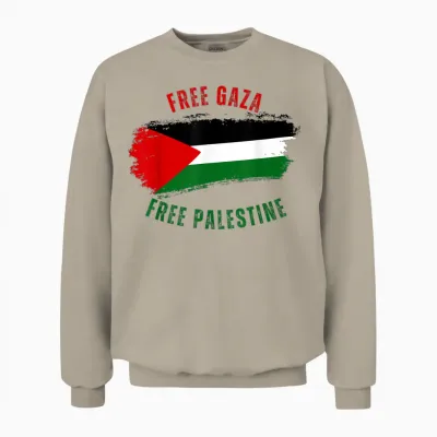 Palestinian Flag Free Gaza Free Palestine Support T-Shirt, Black, S Unisex Sweatshirt - Sand
