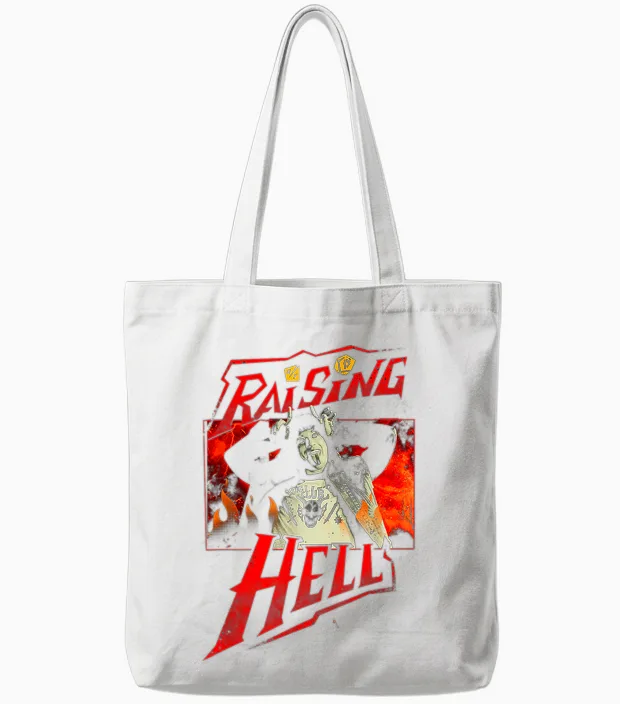 Stranger Things Eddie Munson Raising Hell T-Shirt, Black, S Tote Bags in White