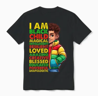 I Am Black History Month Shirt Kids Boys African American Unisex T-Shirt - Black