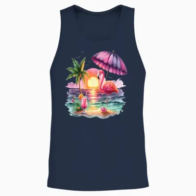 Flamingo Rosa Urlaub Tropischer Strand Sommer Frauen Badesee Unisex Tank Top - Navy
