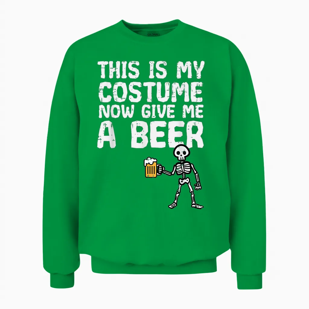 Halloween This Is My Costume Give Me Funny Skeleton Dad Men Unisex Sweatshirt in Irish Green