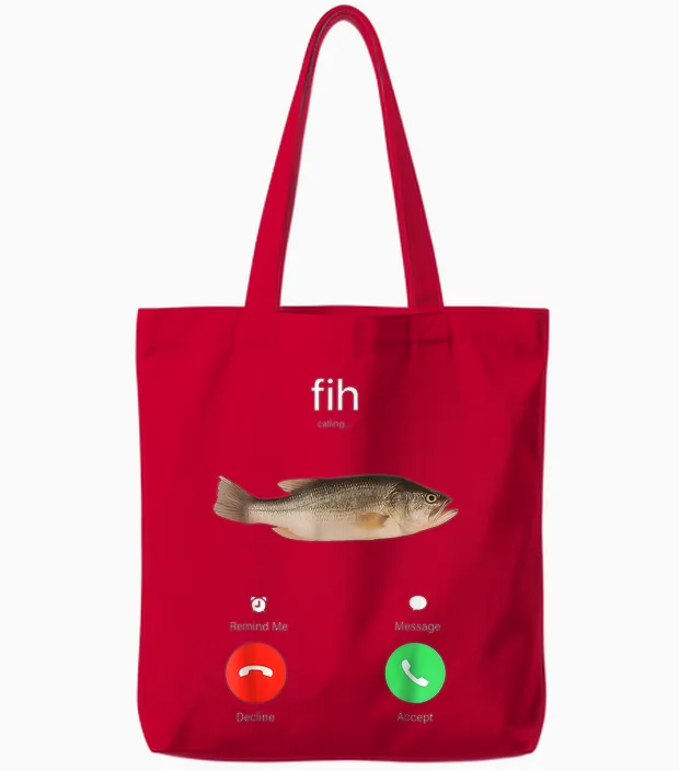Fih Calling Remind Me Message Decline Accept Phone Call Fish Tote Bags in Red