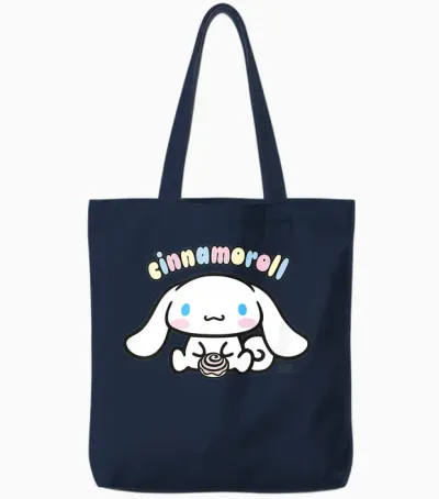 Hello Kitty Cinnamoroll Sweet Cake Pose Love Classic Friends Tote Bags - Navy