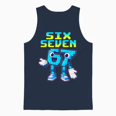 67 Six Seven 6-7 - Funny Italian Brainrot Kids Gaming Meme Unisex Tank Top - Navy