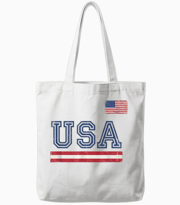 T-Shirt Drapeau Américain Maillot Rétro Vintage Usa Tote Bags in White