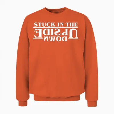 Stranger Things Stuck in the Upside Down White Letter Logo Unisex Sweatshirt - Orange