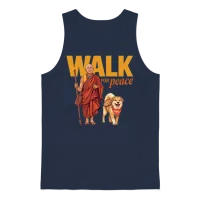 Walk for Peace: Monk and Dog Aloka Unisex Tank Top - Navy – 1