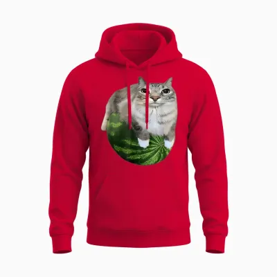 Funny Watermelon Cat Meme Unisex Hoodie - Red