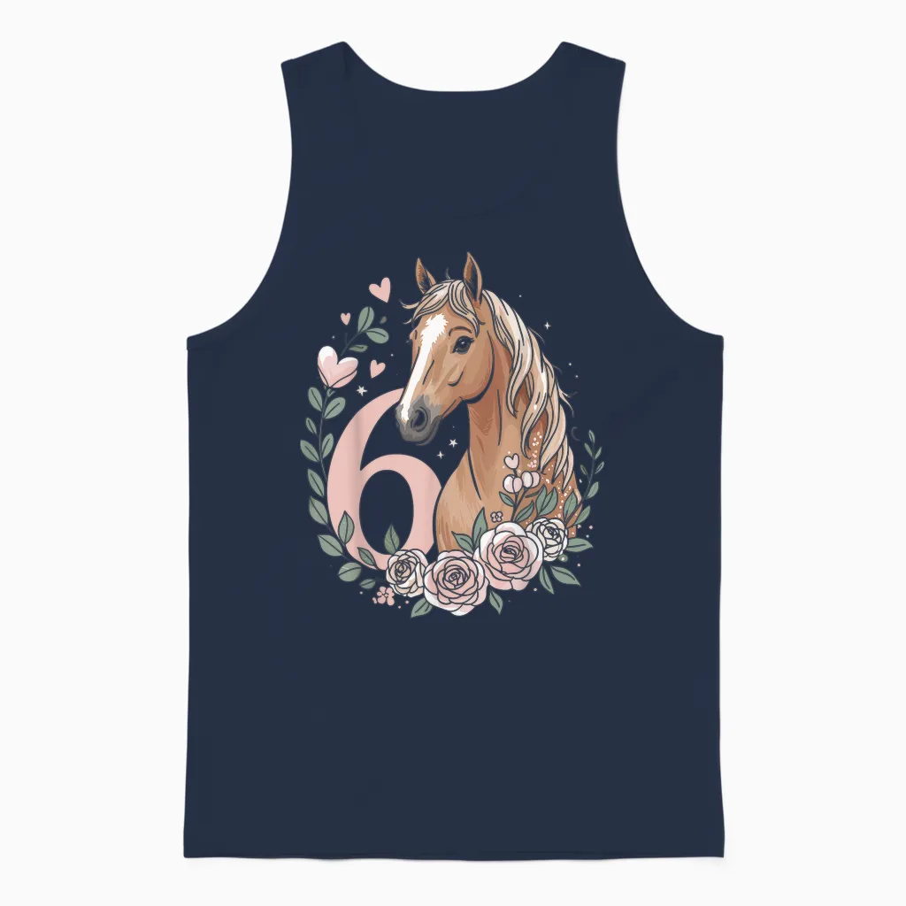 6th Birthday Horse Girl 6 Years Horse Decoration Riding Pony Unisex Tank Top in Navy