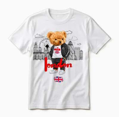 London Royal Teddybär Bad Boy Illustration Grafik Anime Unisex T-Shirt - White