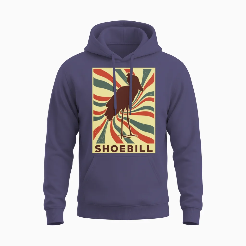 Shoebill Retro Vintage Unisex Hoodie in Heather Sport Dark Navy