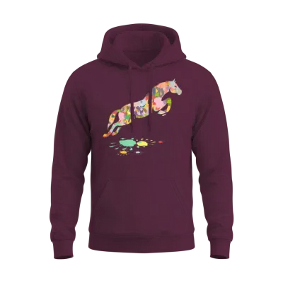 Colorful Horse Jumping Horse Unisex Hoodie - Maroon