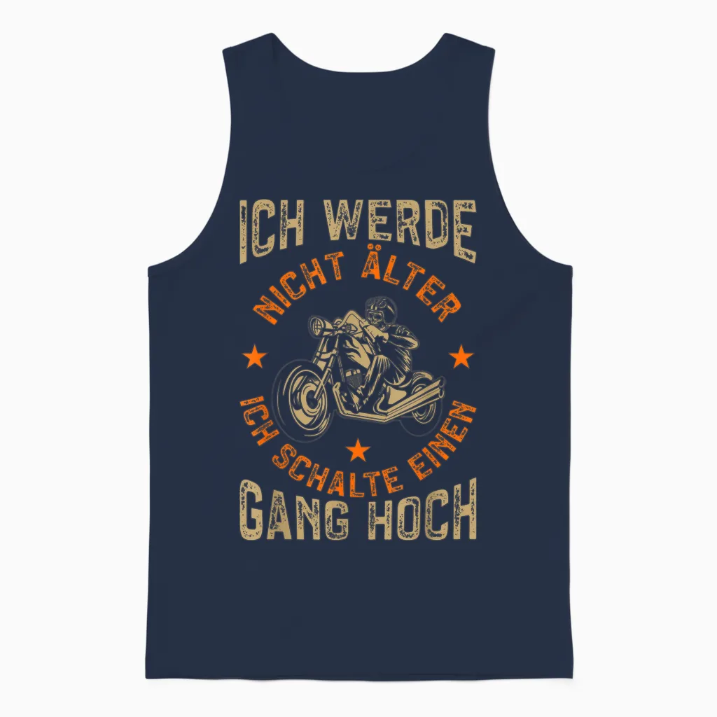 Men's Motorcycle T-Shirt Ich Werde Nicht Alter Motorcycle Rider Funny Biker T-Shirt, Black Unisex Tank Top in Navy