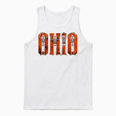 O-H-I-O State Funny Skeletons Ohio Vintage Halloween Team Unisex Tank Top - White