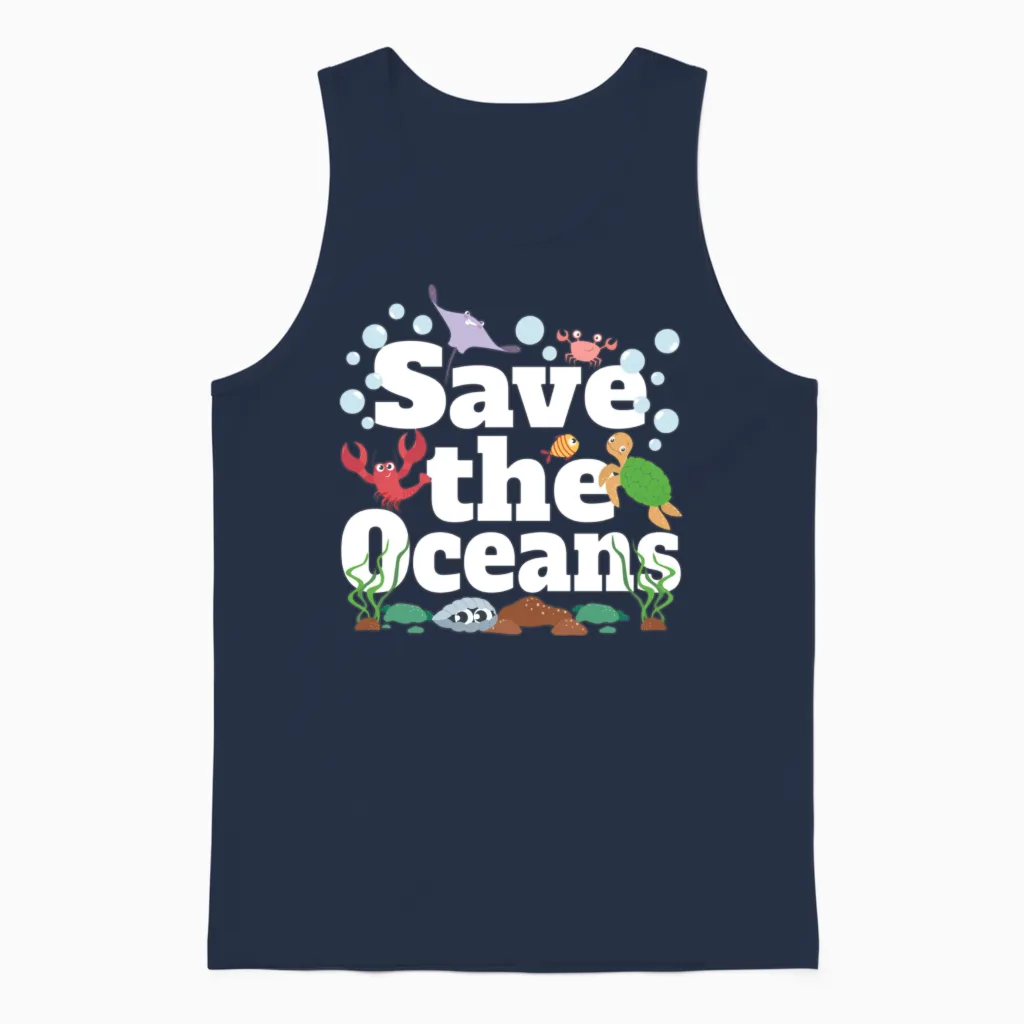 Save the Oceans No Plastic Unisex Tank Top in Navy