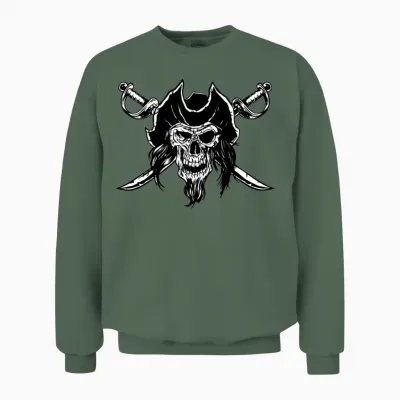 Pirate Skull and Bones Crossed Swords Unisex Sweatshirt - Military Green