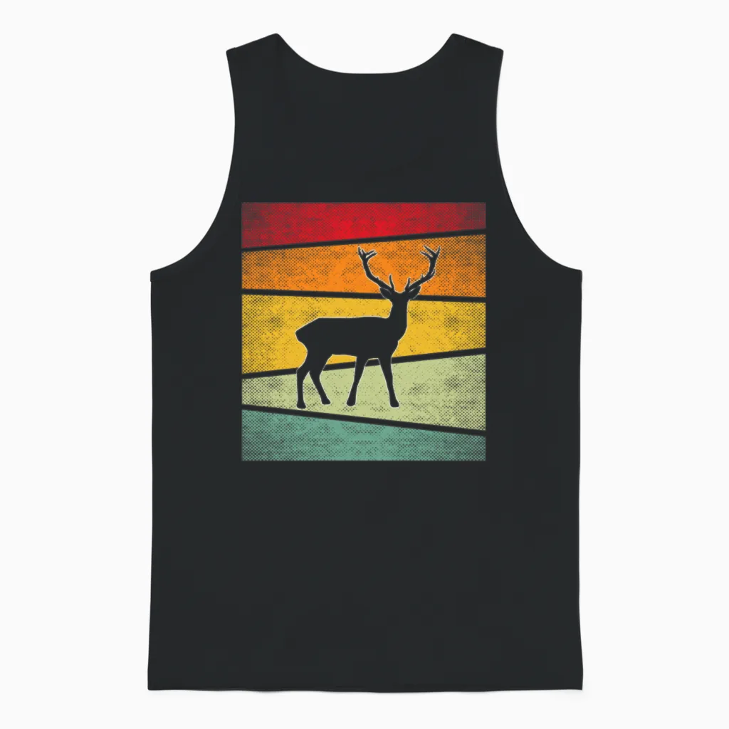 Deer Retro Wildlife Unisex Tank Top in Black