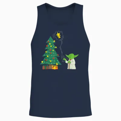 Star Wars Holiday Yoda Decorates Christmas Tree Unisex Tank Top - Navy