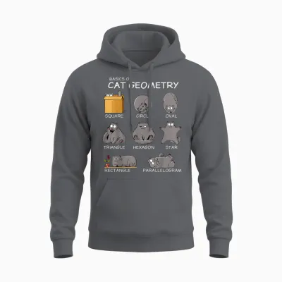 Cat Geometry Math Funny Cat Gifts for Cat Dad, Cat Mom, Kids T-Shirt, Small, Black Unisex Hoodie - Charcoal