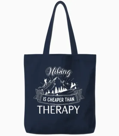 Hiking Is Cheaper Than Therapy, Hiking Tote Bags - Navy