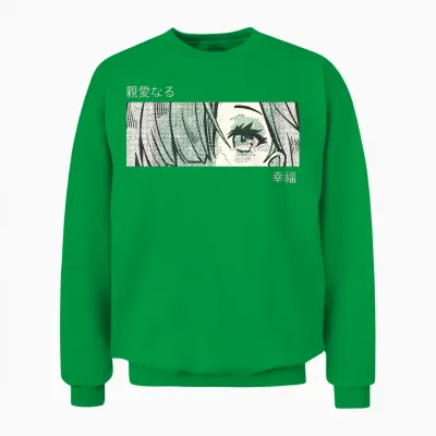 Anime Girl Eyes Panel Manga Aesthetic Design Unisex Sweatshirt - Irish Green