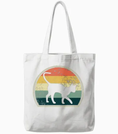 Retro Vintage Halloween Cat Tote Bags - White