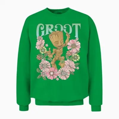 Marvel Guardians of the Galaxy Groot Floral Dance Poster T-Shirt Small Unisex Sweatshirt - Irish Green
