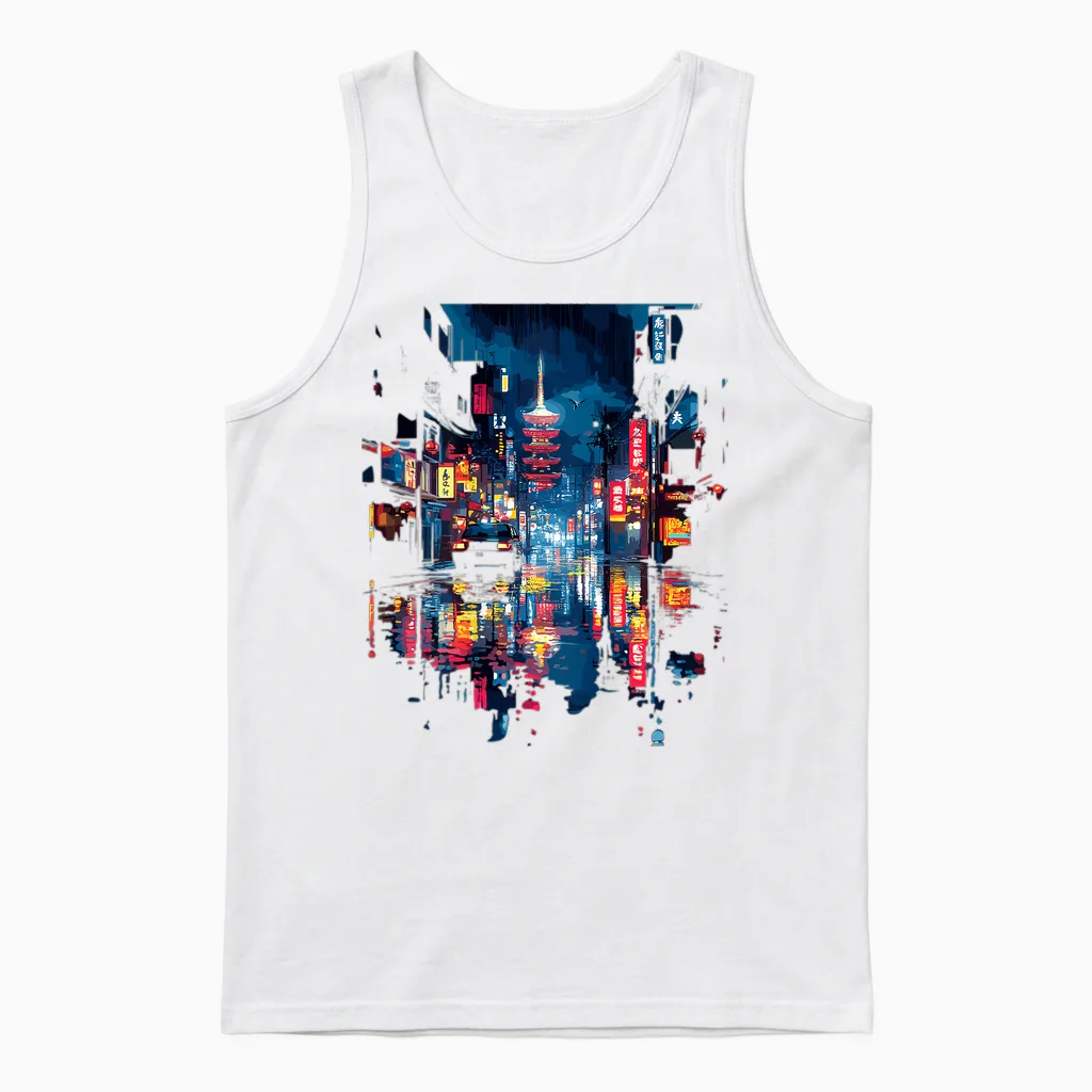 Japanischer Regen Backprint Unisex Tank Top in White