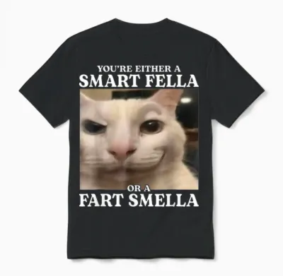 You're Either a Smart Fella or a Fart Smella Funny Cat Meme Unisex T-Shirt - Black