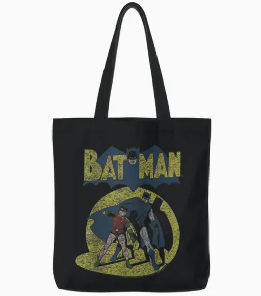 Dc Comics Batman Vintage Spotlight T-Shirt Small Tote Bags - Black