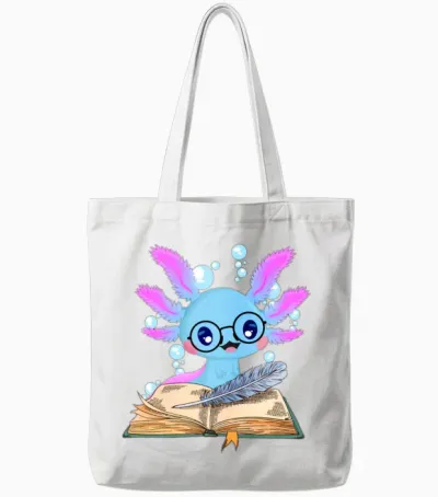 Read Book Axolotl Reading Books Lizard Tote Bags - White