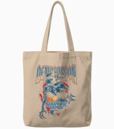Stranger Things Demogorgon Band T-Shirt, Black Tote Bags - Natural