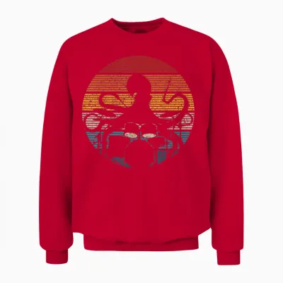 Octopus Playing Drums Drummer Musician Drumming Band T-Shirt, Black, S Unisex Sweatshirt - Red