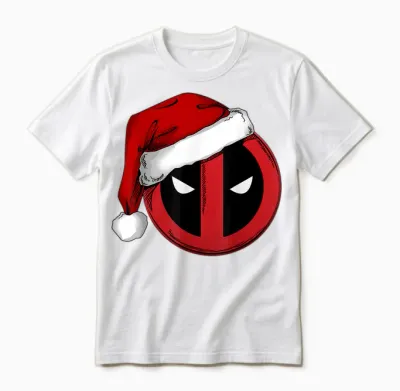 Marvel Deadpool Icon Santa Hat Christmas Graphic Unisex T-Shirt - White