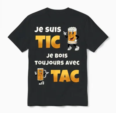 Je Suis Tic Je Bois Toujours Avec Tac Cadeau Bière Humour Unisex T-Shirt - Black