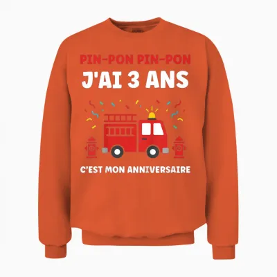 Enfant Humour Enfant 3 Ans Camion Pompier Garçon Anniversaire 3 Ans Unisex Sweatshirt - Orange
