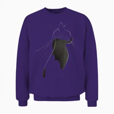 Stylish Cat Silhouette Pattern T-Shirt, Black, S Unisex Sweatshirt - Purple