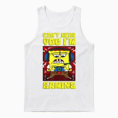 Mademark X Spongebob Squarepants - Spongebob Can’t Hear You I'm Gaming Video Games Players Fun Unisex Tank Top - White