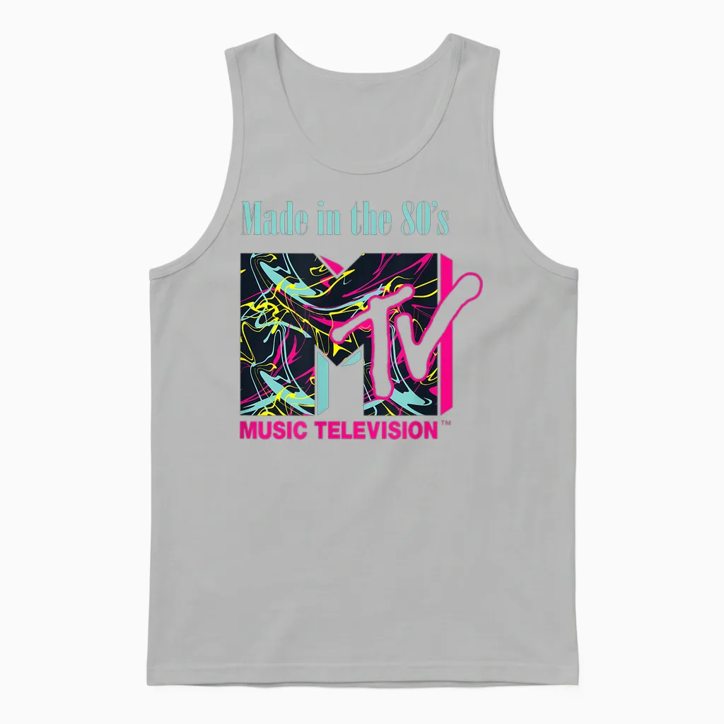 Mademark X Mtv - the Official Mtv Logo with Abstract Funky New Wave Lines Unisex Tank Top in Ash