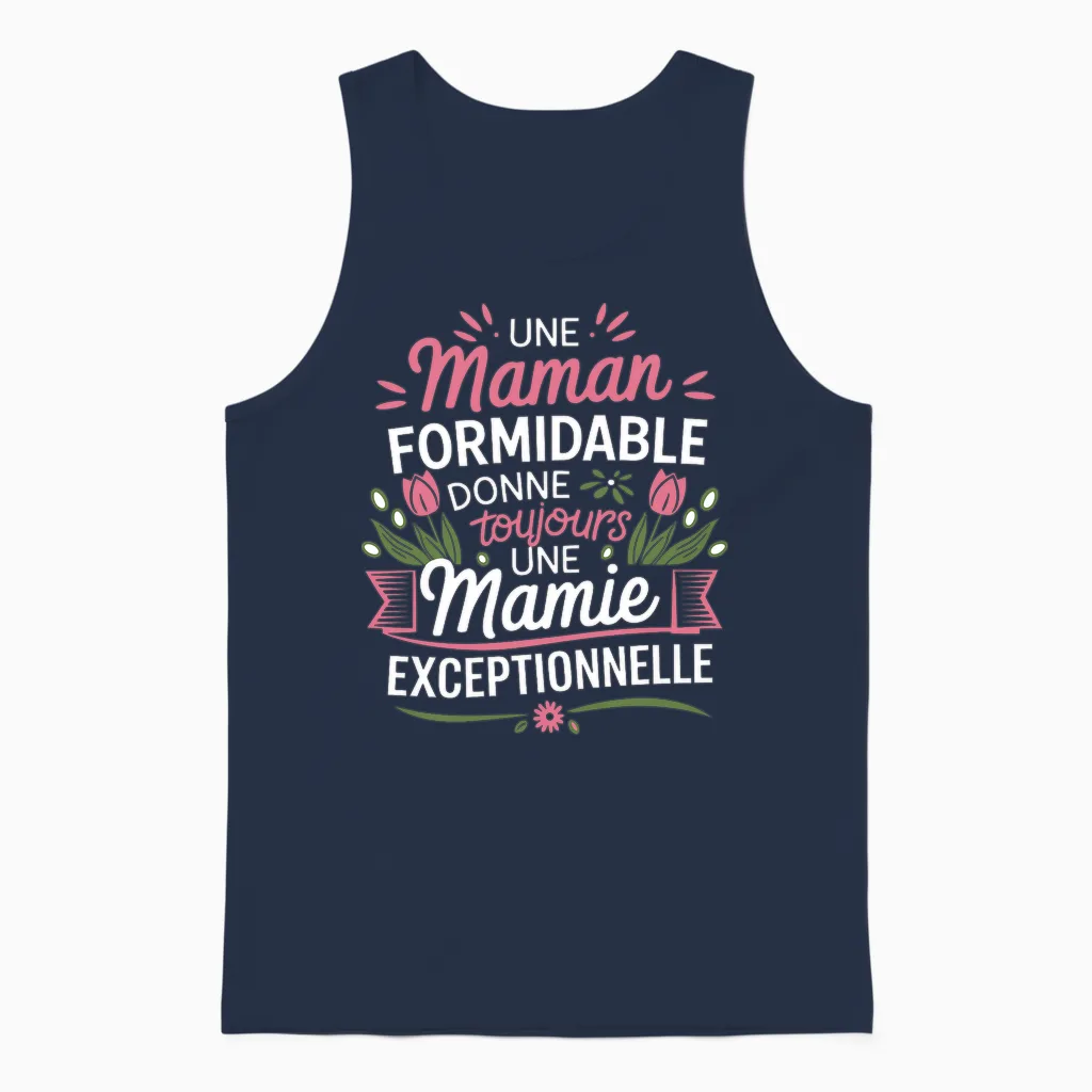 Cadeau Fete Des Grand Mere Maman Cadeau Personnalisé Mamie T-Shirt Haut De Gamme Unisex Tank Top in Navy