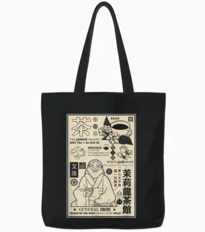 Avatar: the Last Airbender General Iroh Info Tote Bags - Black