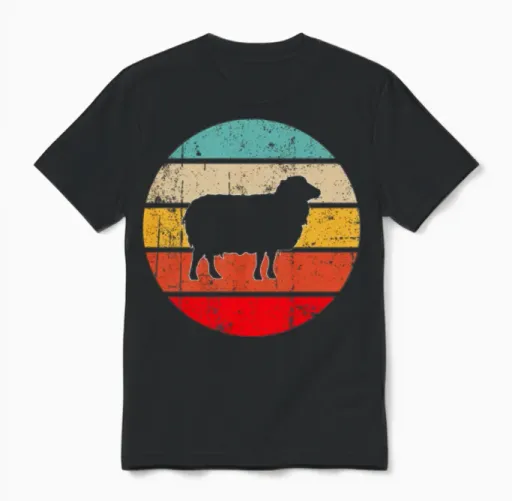Sheep Retro Unisex T-Shirt in Black