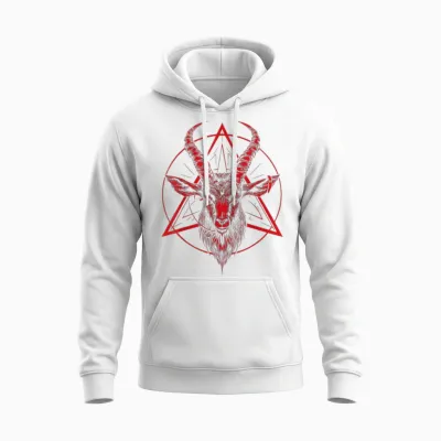 Satanic Goat Baphomet Satanist Halloween Metal Satanismus Unisex Hoodie - White