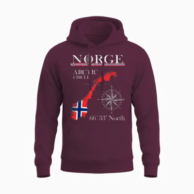 Norge Arctic Circle - Polar North Norway Norway Norwegian Flag T-Shirt, Black Unisex Hoodie - Maroon