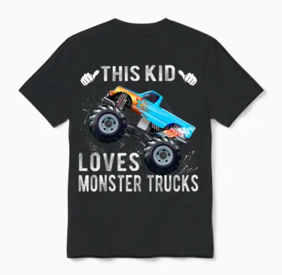 Kids This Kid Loves Monster Trucks Boys and Girls Gift Unisex T-Shirt - Black